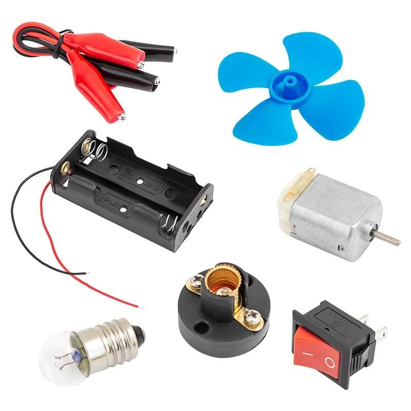 Öğrenci Deney Kiti (Pil Yuvası+Duy+Ampul+Anahtar+Motor+Pervane+Krokodil) - Robotic Kits & Educational Products