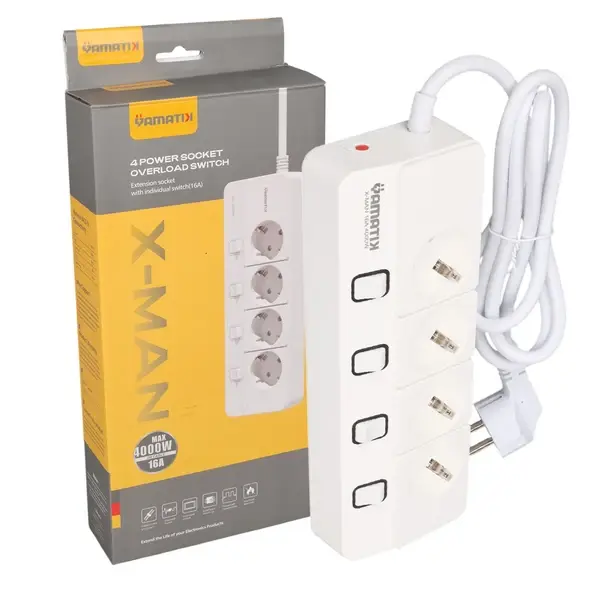 YAMATIK (X-MAN) 4 POWER SOCKET OVERLOAD SWITCH (MAX WOOOW 2M CABLE 16A) - EXTENSION