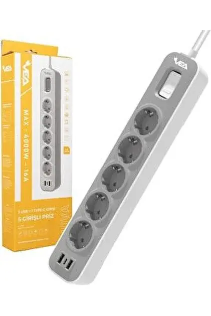 VEA VE-NOVA105 Class A 5-Outlet Switched 1.5 Meter Multi-Slot Power Strip - Extentions