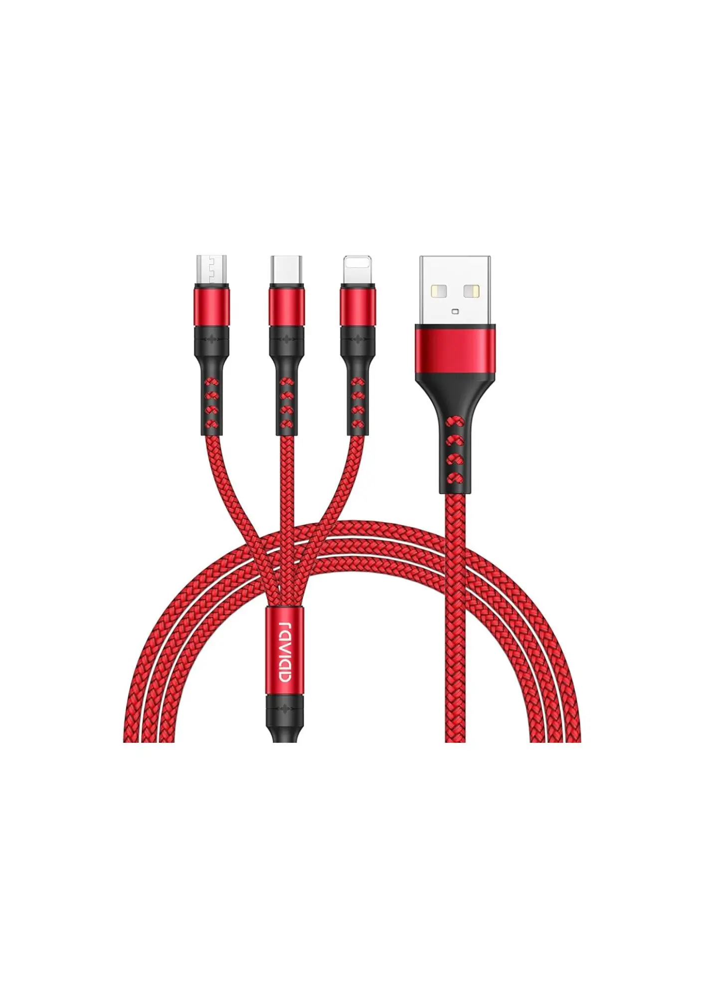 3'ü 1 Arada Kırmızı 1,2 Metre Şarj Kablosu - Cable