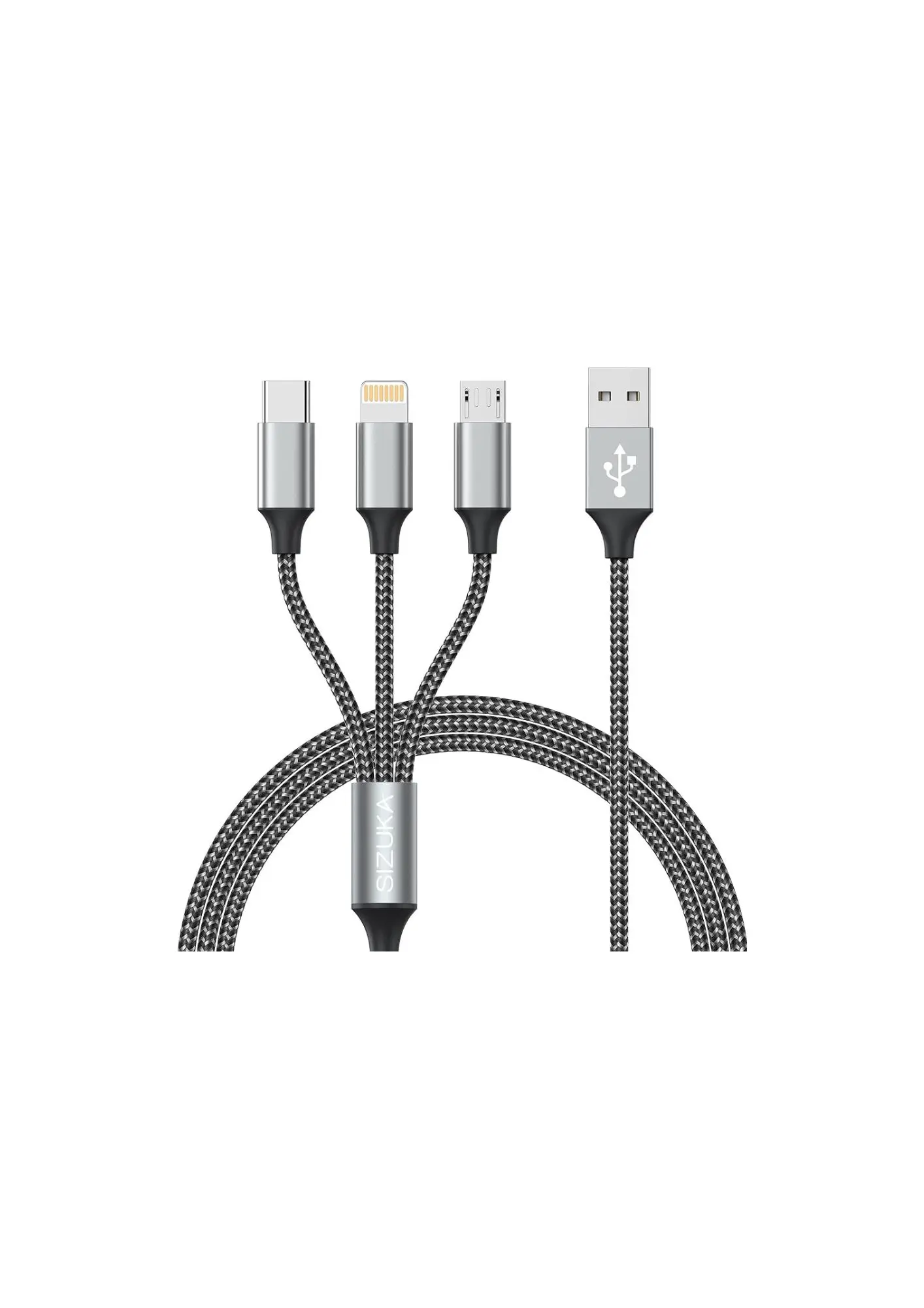 3'ü 1 Arada Gümüş 1,2 Metre Şarj Kablosu - Cable