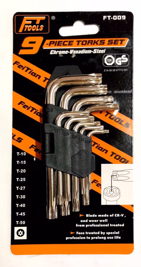 HDL 9 PIECE TORKS SET (CHROME-VANADIUM-STEEL) - STEEL SET